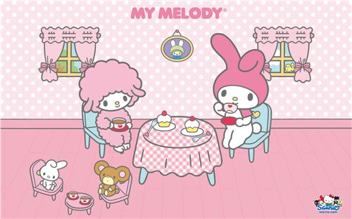 My Melody with coffee and cupcakes wallpaper