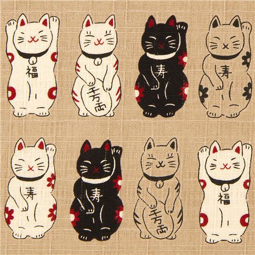 ecru structured Lucky Cats fabric from Japan