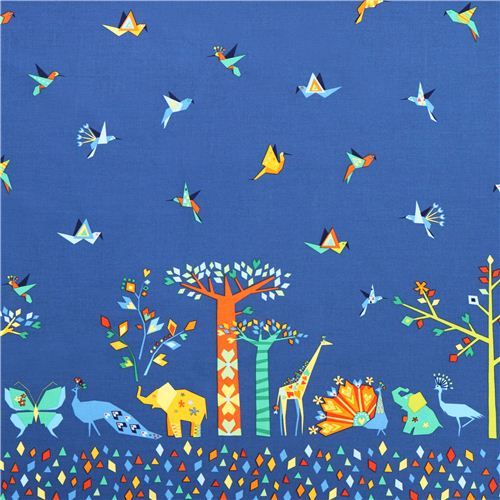 blue Oasis Border animal border fabric Michael Miller Origami Oasis