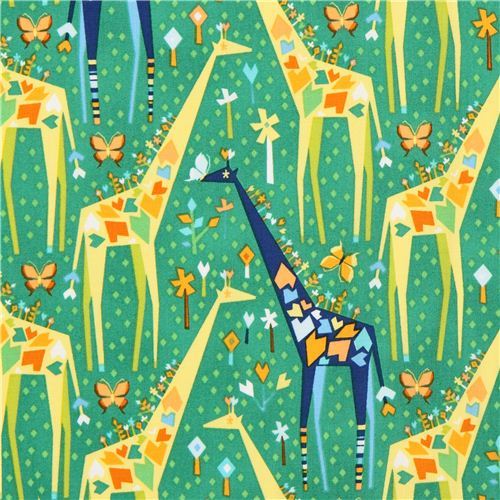 green Origami giraffe animal fabric Michael Miller Stand Tall