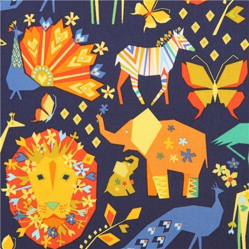 navy blue Pride Origami animal fabric Michael Miller Origami Oasis