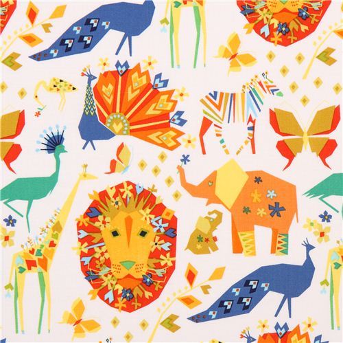 white Pride Primary Origami animal fabric Michael Miller Origami Oasis