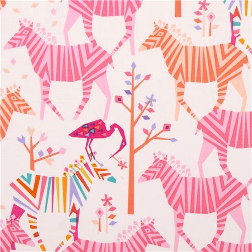 white Show Your Colors Origami zebra fabric pink-orange Michael Miller USA