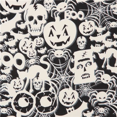 black white glow in the dark Halloween fabric Timeless Treasure