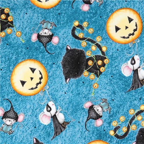 blue pumpkin mouse Halloween fabric Charmed by Quilting Treasures