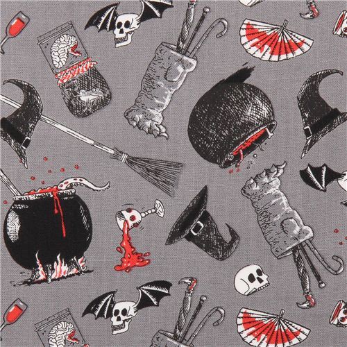 grey The Odditys black cauldron fabric by Elizabeth's Studio USA