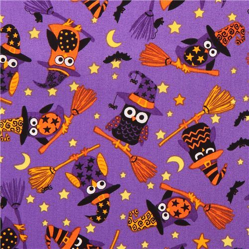 purple Halloween owl witches fabric Timeless Treasures USA