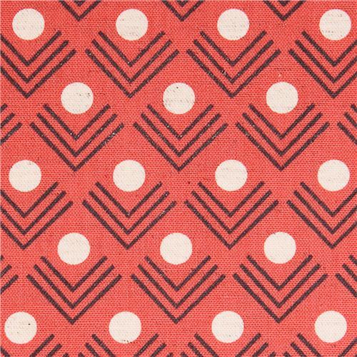 coral red corners angle geo Canvas fabric Framework Kokka