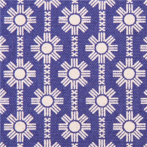 royal blue Daisy Chain flower Canvas fabric Framework Kokka