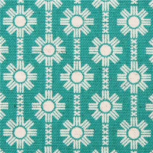 teal Daisy Chain flower Canvas fabric Framework Kokka