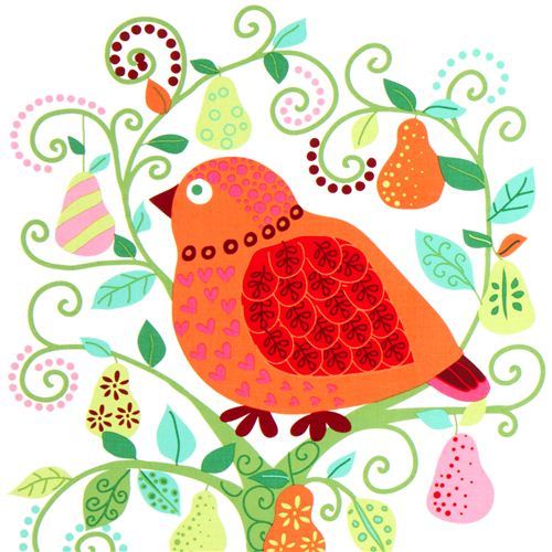 Christmas fabric bird pear tree ball by Michael Miller