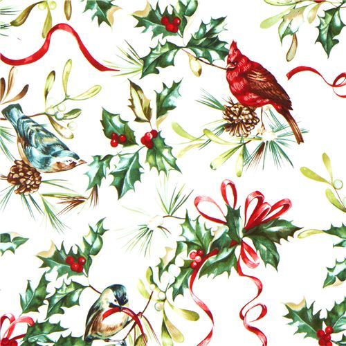 Mistletoe and bird Christmas fabric by Michael Miller