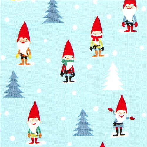 light blue Christmas fabric mini gnomes by Michael Miller