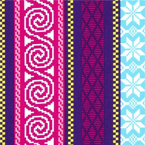 purple Michael Miller fabric with nordic patterns & stripes
