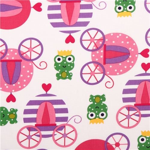 white fairy tale frog prince carriage fabric by Robert Kaufman USA