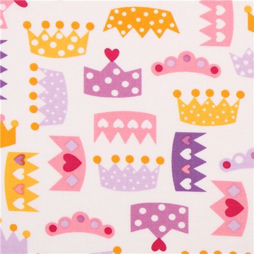 white princess crown coronet fabric Spring by Robert Kaufman USA