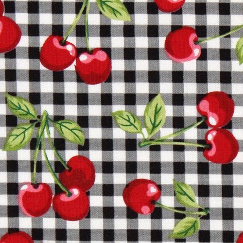 black checkered cherry fabric Robert Kaufman