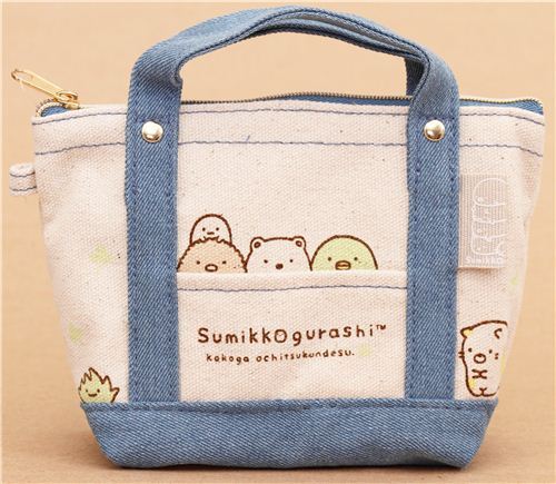 denim Sumikkogurashi shy animals canvas linen pouch pencil case