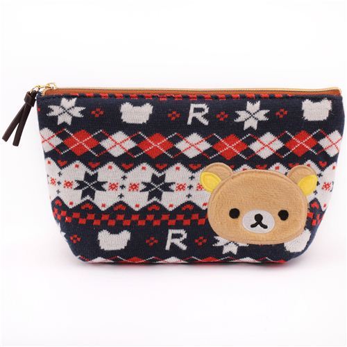 navy blue Norwegian Christmas San-X Rilakkuma pouch