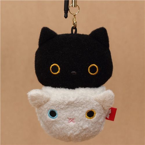 black Kutusita Nyanko cat with white cat sack plush charm