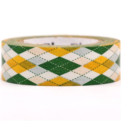 green and yellow Argyle mt Washi Masking Tape deco tape with diamonds