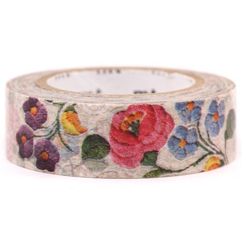 mt Washi Masking Tape deco tape flowers off-white pink purple