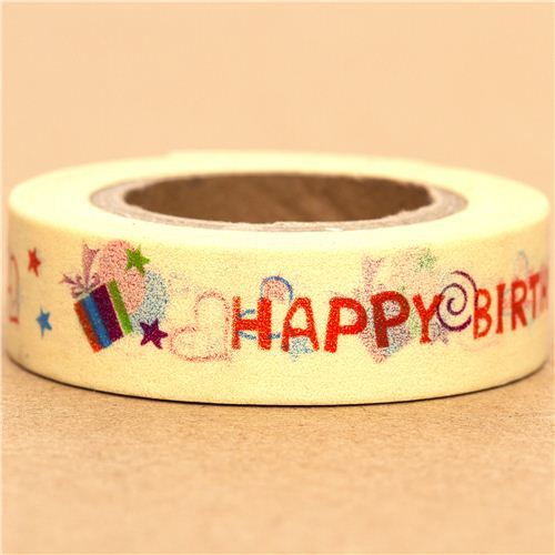 yellow Washi Masking Tape deco tape Happy Birthday