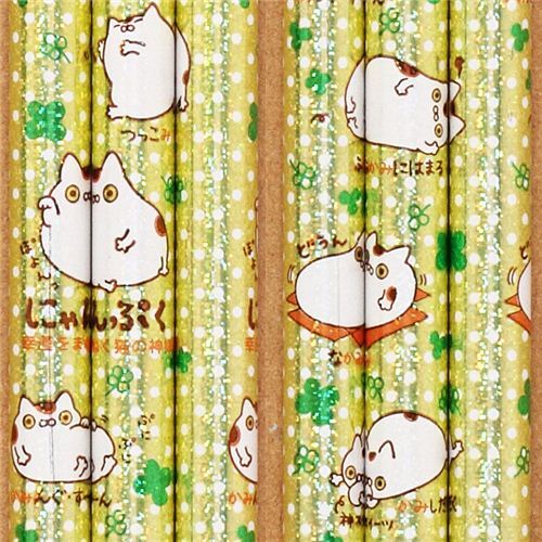 green Nyanpuku glitter pencil fortune cat cloverleaf
