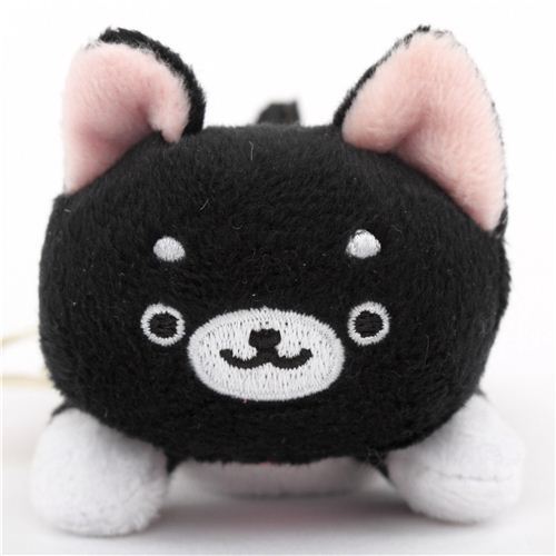 cute small black Iiwaken Kurosuke dog plush toy with collar