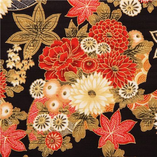 black structured cotton satin flower fabric Cosmo