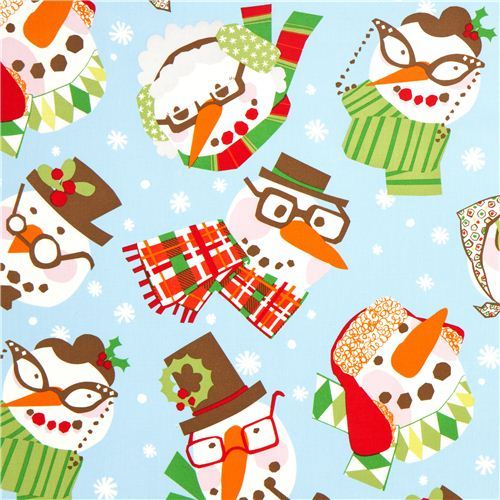 light blue Alexander Henry Christmas fabric with snowman