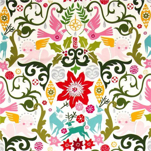 white Alexander Henry Christmas fabric angel reindeer star