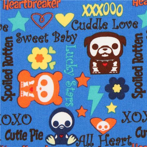 blue Skelanimals animal skeleton fabric sweet words USA