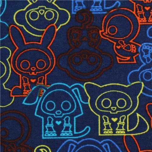 dark blue Skelanimals animal skeleton fabric from the USA