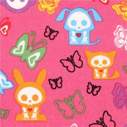 pink Skelanimals animal skeleton fabric butterfly USA