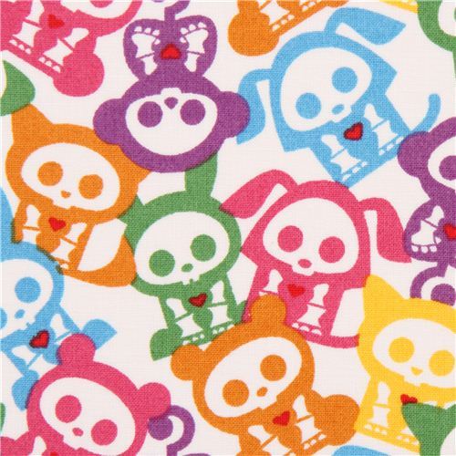 white Skelanimals colourful skeleton animal fabric USA