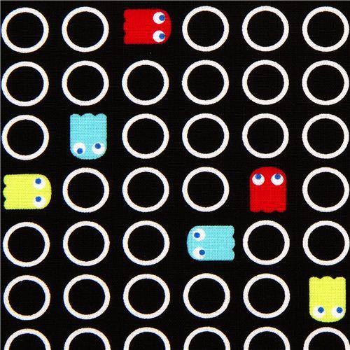 black designer fabric for boys with little comic ghosts