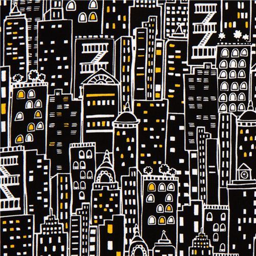black designer fabric with city skyscraper New York