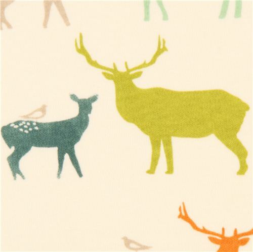 colourful deer stag animal organic knit fabric birch USA