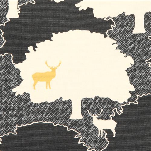dark grey forest stag animal canvas organic fabric birch USA