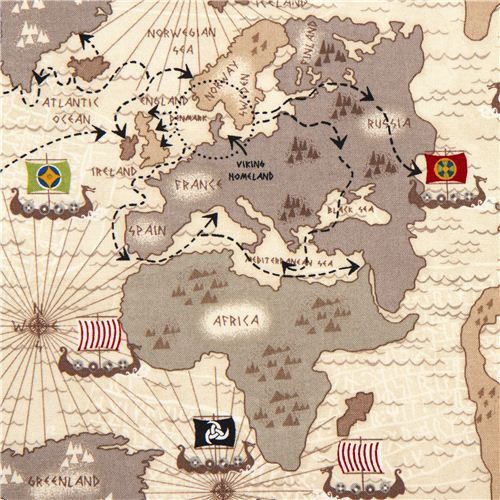 off-white viking organic fabric with map boat route USA