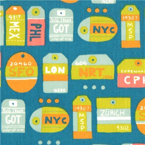 teal birch organic fabric with travel tags