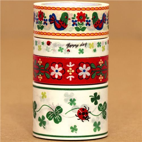 Paper Tape set flower ladybird cloverleaf