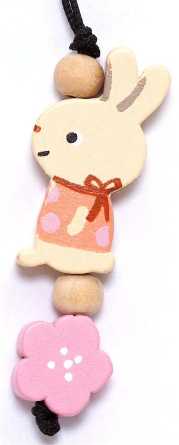 little beige bunny wooden phone strap