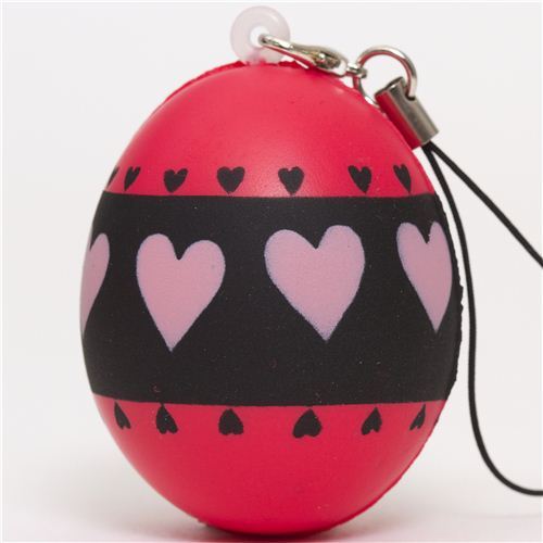 pink egg with hearts squishy cellphone charm