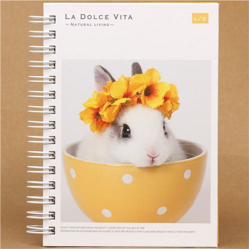 rabbit in bowl with floral wreath ring binder notebook