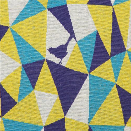 yellow- turquoise triangle geo bird Jacquard echino fabric 