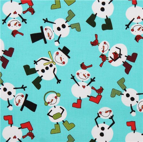 cute turquoise snowman Christmas by fabric Andover USA