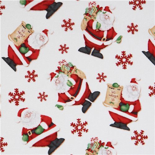 white Santa Claus snowflake ice crystals Christmas fabric Henry Glass