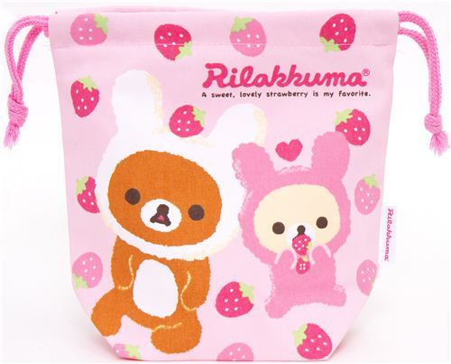 Rilakkuma as bunny bento pouch bag with strawberry